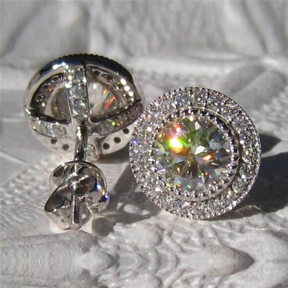 🆕 Stunning Round 3.00ctw Halo Diamond Earring Studs, 925 Sterling Silver 🆕